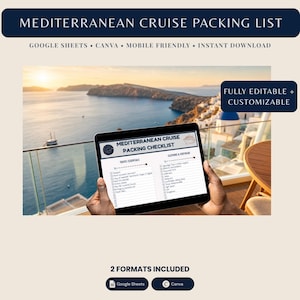 Packliste für Ihre Mittelmeerkreuzfahrt: Bearbeitbare Google-Tabellen, Canva-Vorlage und druckbare PDF-Datei