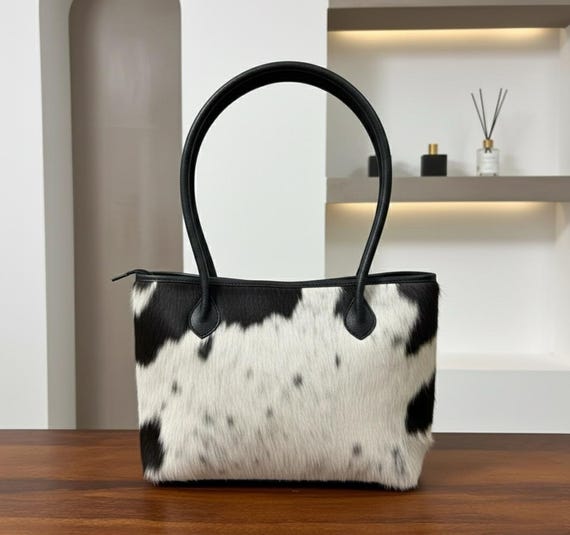 Genuine leather hair on cowhide women NEW* Black and White Cowhide Tote Bag display picture 1