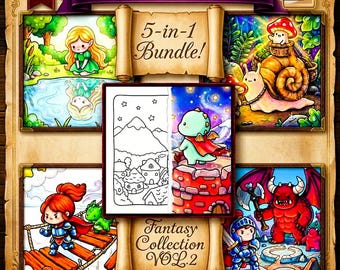 大人のための心地よい塗り絵セット V2 – 簡単なファンタジー太線ページ200枚、メガコレクション、リラックスできるストレス解消アクティビティ、印刷可能なPDF