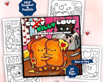 Malbuch für Erwachsene – niedliche und lustige Liebes- und Valentinstagsmotive, 40 Motive in Großdruck, Geschenkidee (PDF)