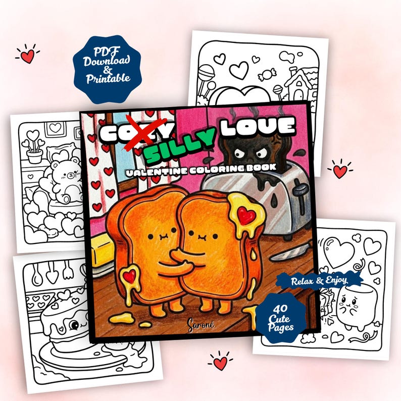 Malbuch für Erwachsene – niedliche und lustige Liebes- und Valentinstagsmotive, 40 Motive in Großdruck, Geschenkidee (PDF) Bild 1
