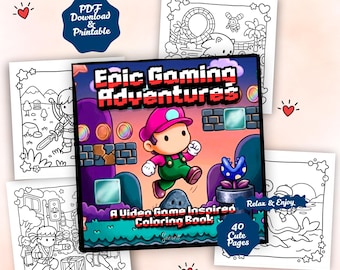 Gemütliches Malbuch für Erwachsene – Kultige Videospiel-Szenen, 40 niedliche, einfache Zeichnungen, entspannende PDF-Datei mit kräftigen Linien