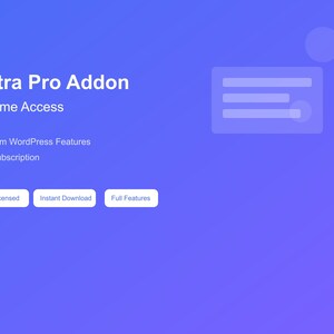 Może przedstawiać: Grafika Astra Pro Addon na niebieskim tle z gradientem. Tekst zawiera "Lifetime Access", "Premium WordPress Features" i "No Subscription". Przyciski to "GPL Licensed", "Instant Download" i "Full Features".