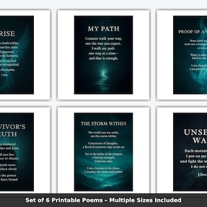 Inspirational Poems Printable Art Set: Resilience, Strength, Healing Quotes (Digital Download)