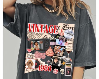 Custom Vintage Photo And Year Shirt Personalized 30th 40th 50th Birthday Tee, Retro Matchbook Aesthetic Style Gift Vintage Collage Tee