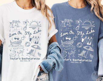 Love on the Lake Bachelorette Shirt Custom Lake Wife Lake Life Bach Party Shirts Comfort Colors Hand Drawn Aesthetic Bride Tribe Weekend Tee