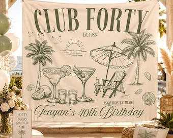 Beach Club Birthday Banner Pool Party Backdrop Beach Birthday Summer 30th 40th 50th Birthday Decor Birthday Custom Tapestry