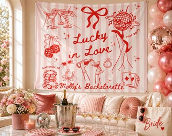 Vegas Bachelorette Tapestry Custom Lucky in Love Bach Party Sign Bachelorette Party Banner Casino Theme Backdrop For Bride To Be Last Disco