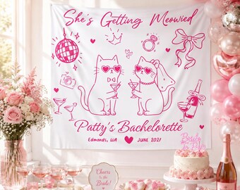 Getting Meowied Bridal Shower Banner Cat Mom Bachelorette Party Pet Lover Girls Weekend Decor Funny Cat Lover Bridal Shower Photo Backdrop