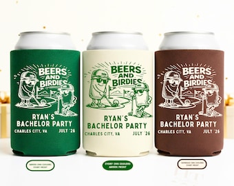 Beers & Birdies Bachelor Can Cooler Custom Funny Golf Birthday Cozies Golf Bachelor Party Favors Personalized Golf Bachelor Trip Can Coolers