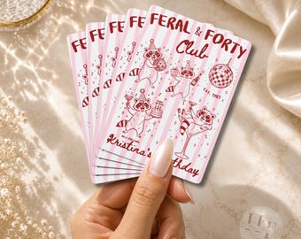 40th Birthday Playing Cards, Custom Feral and Forty Birthday Favors, Personalized Playing Card Deck, Funny Raccoon Birthday Party Gift