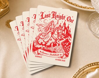 Renaissance Faire Bachelorette Playing Cards Last Knight Out Bride Medieval Bach Party Favors Fairytale Fantasy Custom Poker Cards