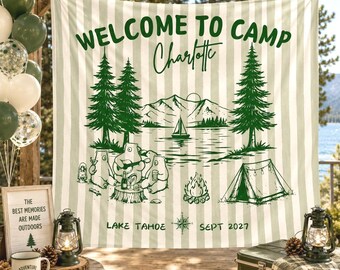 Welcome To Camp Custom Tapestry Camp Bach Banner Lake Camping Birthday Party Backdrop Bachelorette Weekend Decor Bach Party Trip Sign
