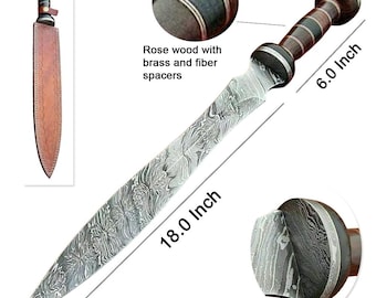 Handmade Damascus Steel Gladius Sword, Roman Short Sword with Leather Sheath, Wood Handle Gladiator Gift for Men