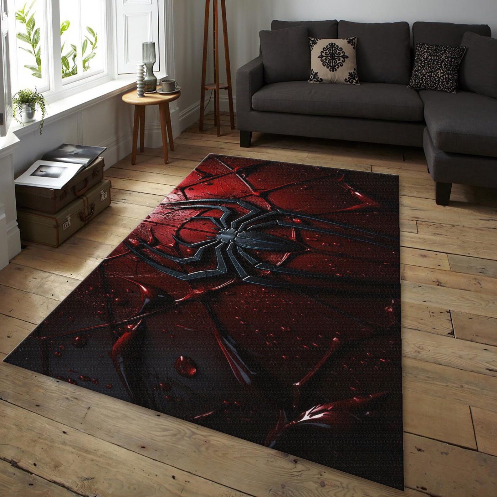 Spider-man Rug, Black Suit Fan Art | Metallic Red Spidey Emblem | Man ...