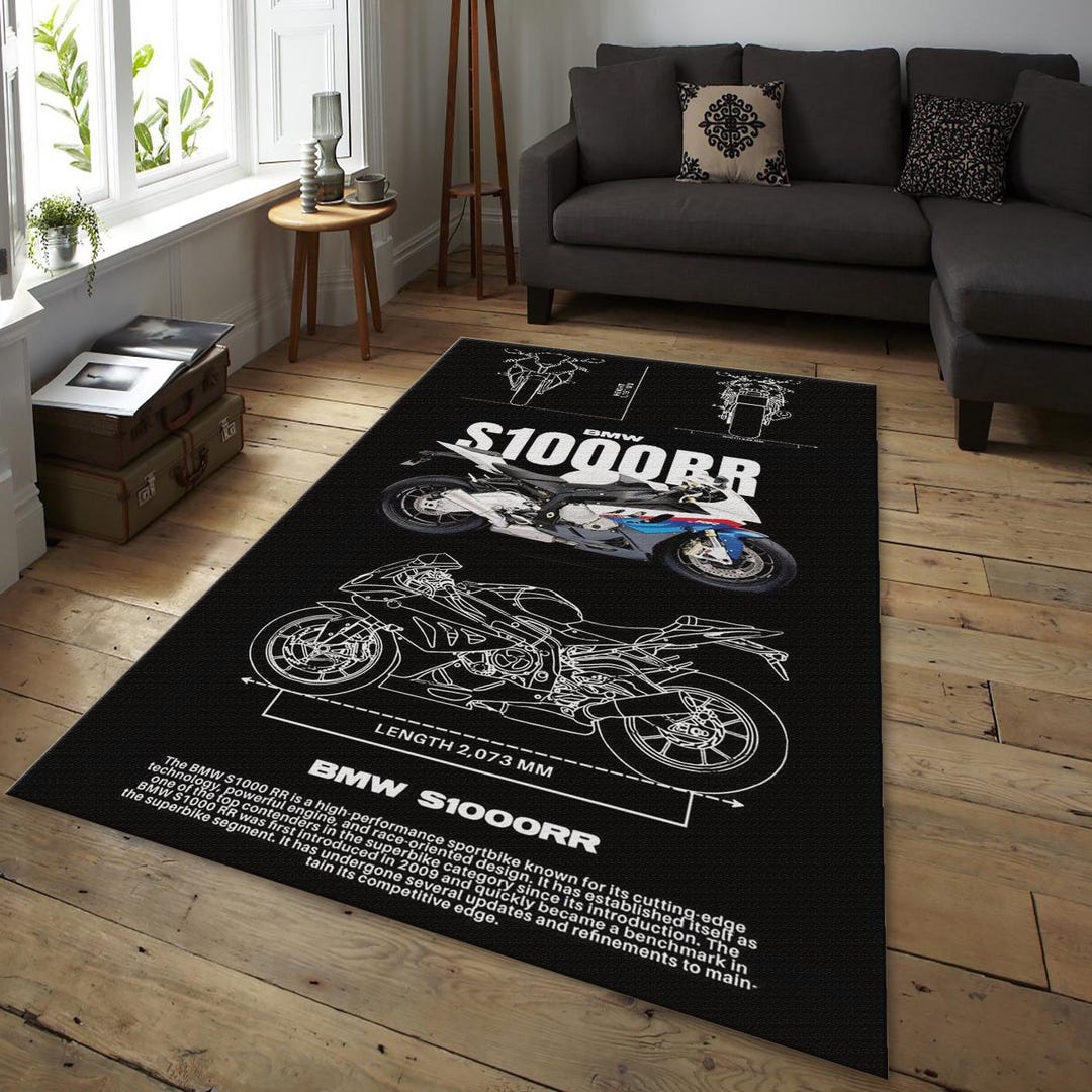 BMW S1000RR Rug, Superbike Blueprint Art | Motorcycle Garage Decor ...