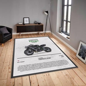 Kawasaki Ninja H2R Rug, Hyperbike Poster Art | Motorcycle Garage Decor | Biker Gift, Non-Slip
