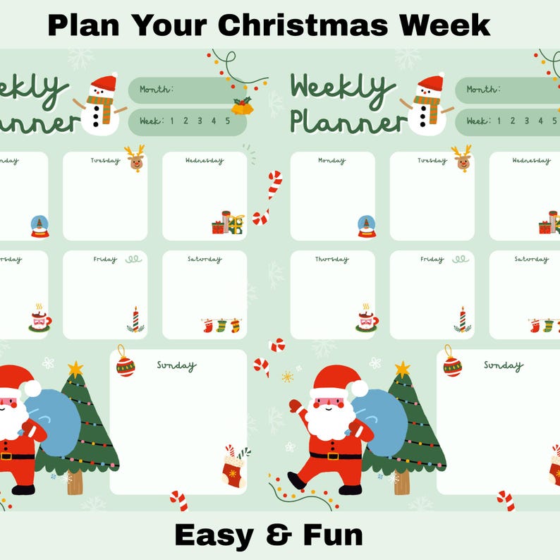 Christmas Weekly Planner Printable | Holiday Weekly Planner | Editable ...