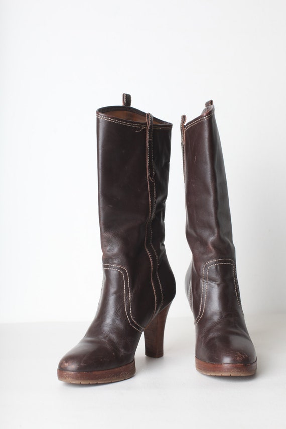 Size 6 Women's Brown Leather High Heel Boots - image 3