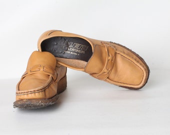 Vintage Size 6 Women's Tan Leather Size 6 Wedge Loafers, Made in Italy