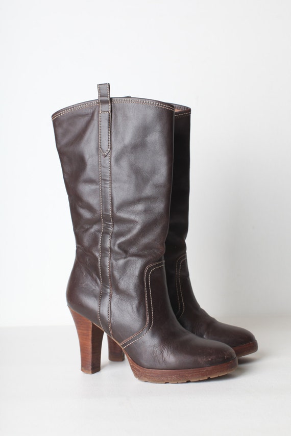 Size 6 Women's Brown Leather High Heel Boots - image 2