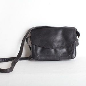 Vintage Black Leather Shoulder Bag, Crossbody Purse image 1