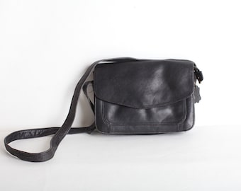 Vintage Black Leather Shoulder Bag, Crossbody Purse