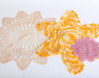 Large Crocheted Doilies, Set of Three