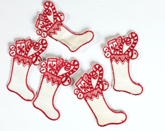 Sewing Appliques-red and white christmas stockings