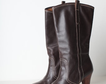 Talla cuero marrón tacón botas 6 mujer