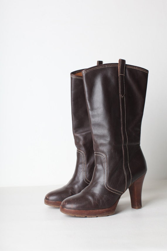 Size 6 Women's Brown Leather High Heel Boots - image 1
