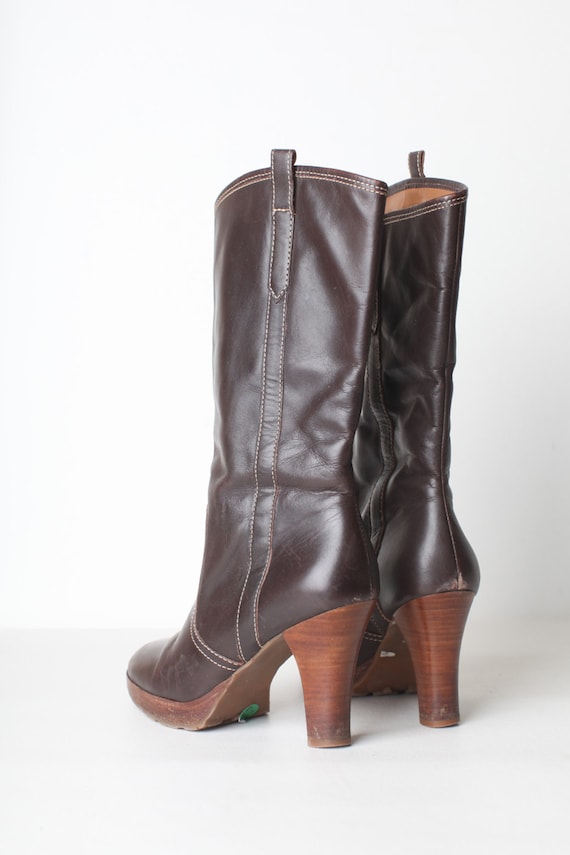 Size 6 Women's Brown Leather High Heel Boots - image 4