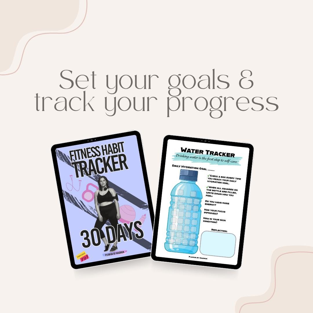 Fitness Habit Tracker | Printable PDF Planner | Workout Log, Meal ...