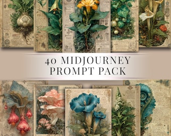 Fantasy Botanical Prompt Pack – MidjourneyV7 Prompt + 3 png-afbeeldingen 928 x 1232 | Botanische fantasiekunst | Elven-dagboekpagina's | Digitale download