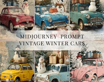 Vintage Winter Cars MidJourney Prompt - Gemütliches Weihnachtskunst-Paket
