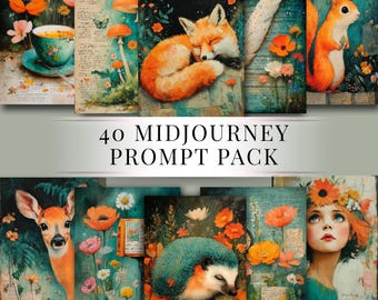 ヴィンテージ風の風変わりな植物画ページ、MidJourney v7 プロンプト + 3枚のPNGプリント 960x1248、ジャンクジャーナルのための花のインスピレーション、デジタルアート
