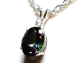 Topaz, mystic topaz, mystic topaz pendant, rainbow mystic topaz, accent pendant, purple blue pink   "Mystic Whip"