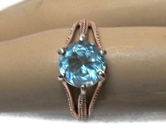 Blue topaz ring, rose gold, solitaire ring, engagement ring, gifts for her, blue jewelry,   "Jet Blue"