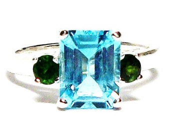 Topas, blaue Topas Ring, Topas Akzent Ring, blau und grün, 3 Stein Ring, Jubiläumsring, s 6 1/2 "Blaue Nostalgie"