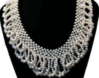 Vintage pearls, faux pearls, statement necklace, multi loop pearl, fancy pearls, wedding necklace, "Snowflakes"