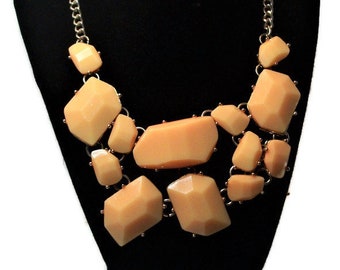 Vintage necklace, statement piece, peach gold, lucite necklace, 1950s acrylic, faceted necklace,  "Juicy Peaches"