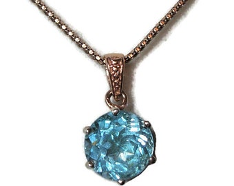 Blue topaz necklace, birthstone gift, rose gold gifts, wedding gifts, blue gold, blue jewelry, "Jet Blue 2"