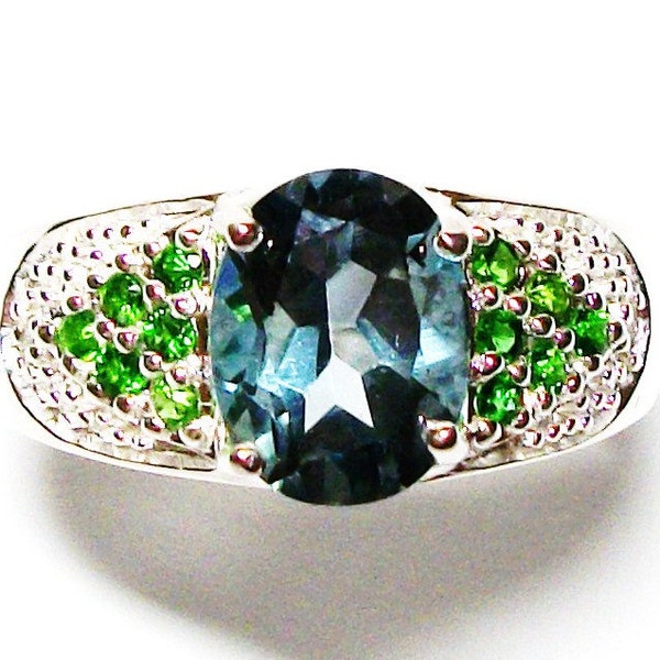 Just reduced, London blue topaz , cocktail ring, blue , green,  ring s7    "Green Glimmer"