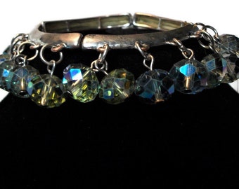 Vintage bracelet, rainbow bracelet, stretch bracelet, green blue, sparkle bangle, vintage disco bangle "Bauble"