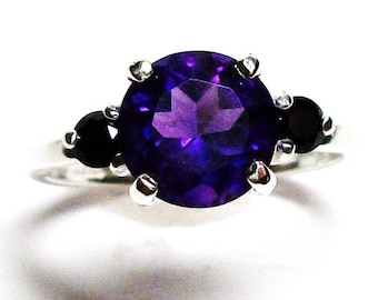 Amethyst, amethyst accent ring, amethyst spinel ring, purple black, anniversary,  s 6 1/2    "Purple Sunset"