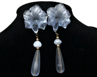 Flower earrings, vintage earrings, lucite earrings, blue gold, summer jewelry, dangle earrings, drop earrings, "Love Joy"