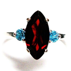 Garnet, garnet ring, garnet accent ring, red and blue, 3 stone ring, anniversary ring, s 6 1/2 &quot;Big Sister&quot;