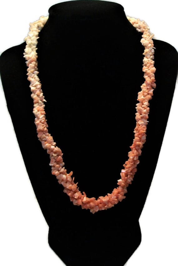 Vintage coral, coral chip necklace, peach stone, b