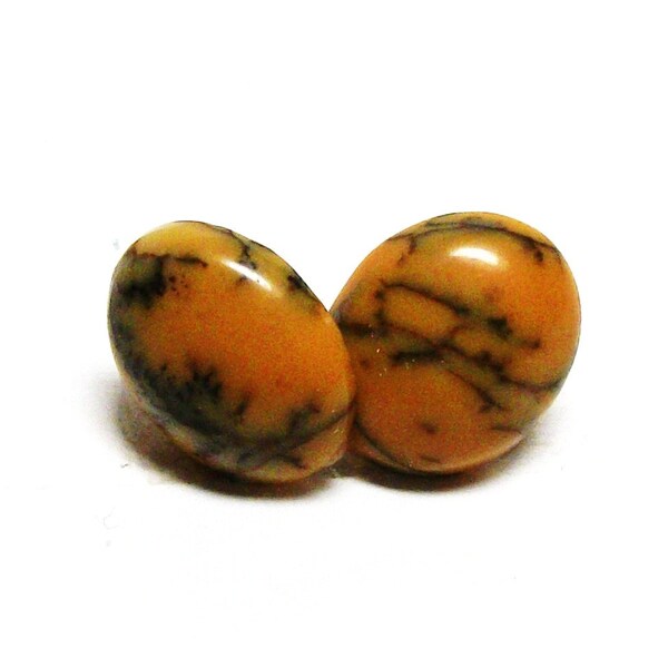 Agate, dendritic agate, cabochon, matching cabs, orange black,  jewelry making, jewelry supplies,"Squiggles"