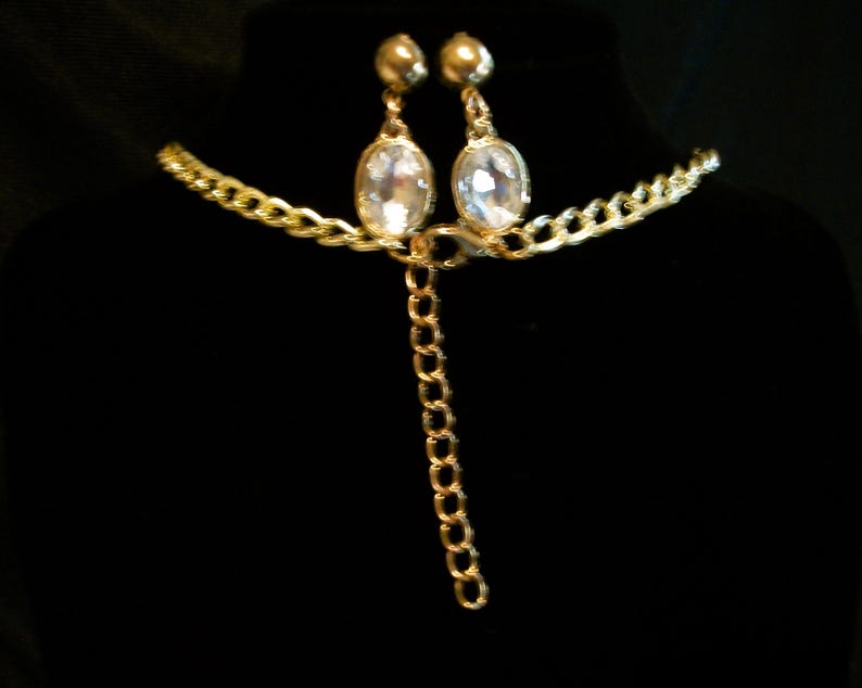 Vintage necklace set, wedding necklace, wedding gift, rhinestone necklace, rhinestone earrings, bib neck, On Sale, "Rhinestone Babe" image 5